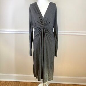 NEW YORK & CO Dark Gray Long Sleeve V-Neck Maxi Dress L